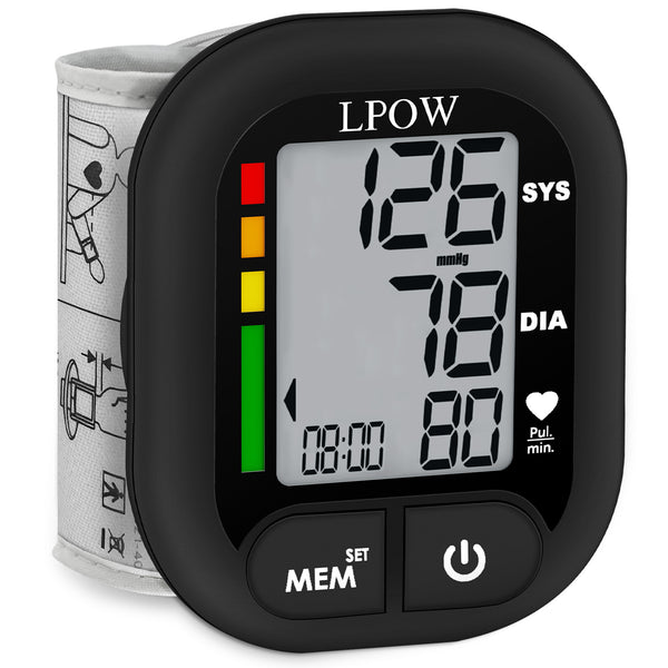 LPOW Wrist Blood Pressure Monitor for Home Use, 2 x 99 memory storage Large LCD Display, 1 Carrying Case